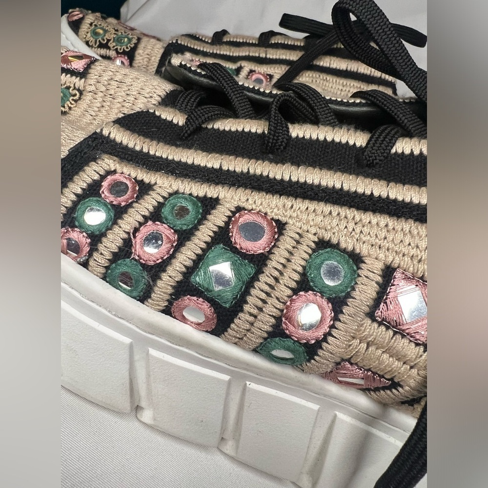 Free People Vionic Catch Me If You Can Embroidered Black and Tan Sneakers - Picture 4 of 10